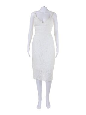 White Lace Midi Dress with Spaghetti Straps